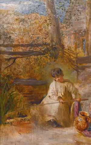 A Boy Fishing by John Linnell Oil Painting