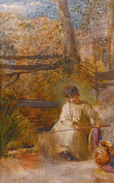 A Boy Fishing  by John Linnell - Hand-Painted Oil Painting Reproduction