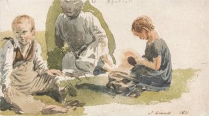 A Study of Children by John Linnell Oil Painting