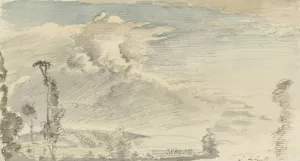 Cloudy sky over a hilly landscape by John Linnell Oil Painting