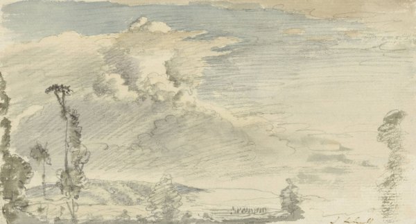 Cloudy sky over a hilly landscape  by John Linnell - Hand-Painted Oil Painting Reproduction