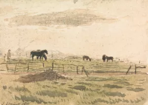 Horses in a Paddock by John Linnell Oil Painting