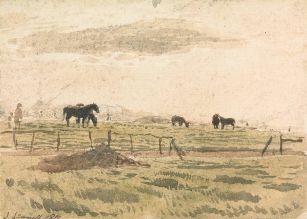 Horses in a Paddock  by John Linnell - Hand-Painted Oil Painting Reproduction