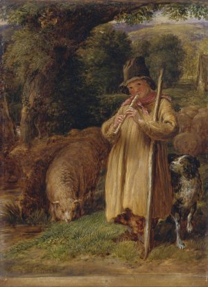 Shepherd Boy Playing A Flute by John Linnell Oil Painting