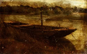 Study of a Punt Moored at Twickenham by John Linnell - Oil Painting Reproduction
