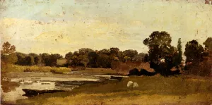 Study of a River Landscape by John Linnell - Oil Painting Reproduction