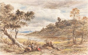 Travelers Resting by a Fallen Tree by John Linnell Oil Painting