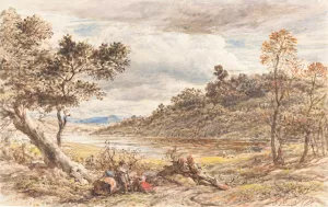 Travelers Resting by a Fallen Tree by John Linnell Oil Painting