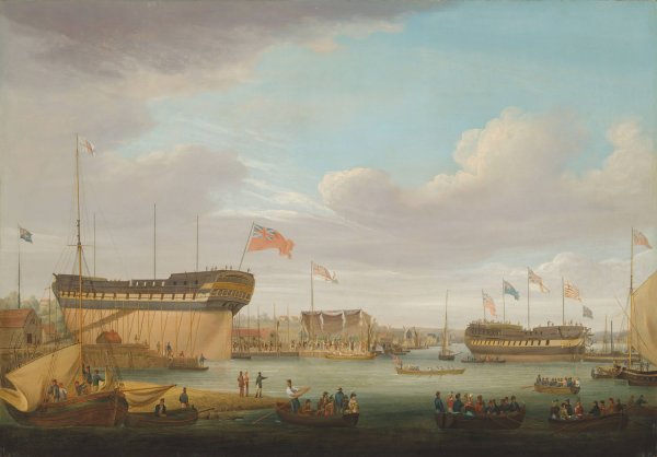 Launching day at the East India Dock, Blackwall on the Thames by John Lynn - Hand-Painted Oil Painting Reproduction