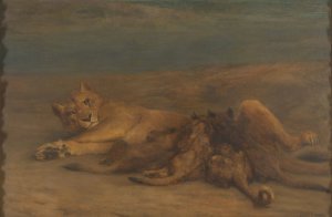 Een leeuwin met vier zogende welpen, genaamd 'Moederliefde' by John Macallan Swan Oil Painting