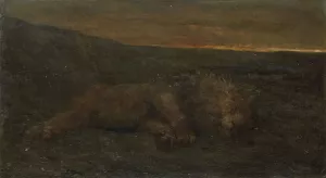 Sleeping Lion by Night by John Macallan Swan Oil Painting