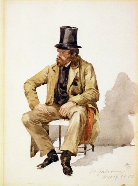 Bearded Man in Tall Hat and Long Coat by John Mackie Falconer - Hand-Painted Oil Painting Reproduction