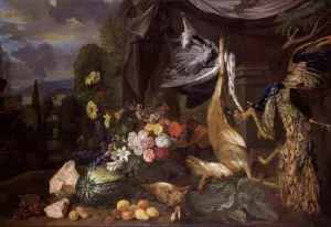 Still-Life with Flowers and Fowl by John Michael Rysbrack - Oil Painting Reproduction