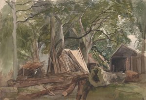 Clearing with a Lumber Mill by John Middleton Oil Painting