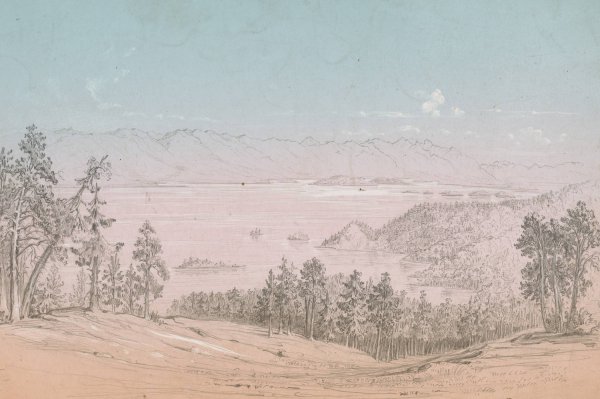 Main Product Photo of Flathead Lake, Looking toward the South  Painting by John Mix Stanley