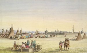 Fort Union and Distribution of Goods to the Assiniboins by John Mix Stanley Oil Painting