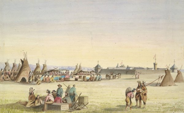Main Product Photo of Fort Union and Distribution of Goods to the Assiniboins  Painting by John Mix Stanley