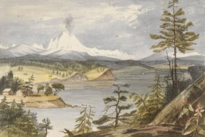 Mt. Baker and Cascade Range, from Whitby's Island by John Mix Stanley Oil Painting