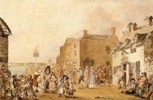 Figures on a Street in Dublin by John Nixon Oil Painting