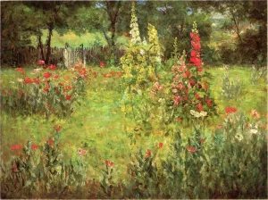 Hollyhocks and Poppies - The Hermitage by John Ottis Adams - Oil Painting Reproduction