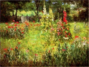 Hollyhocks and Poppies by John Ottis Adams Oil Painting