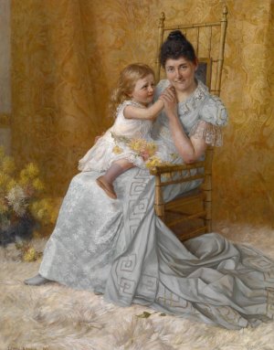 Portrait of Martha Wysor Marsh and Son John Edwin by John Ottis Adams Oil Painting