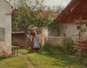 Wash Day, Bavaria by John Ottis Adams Oil Painting
