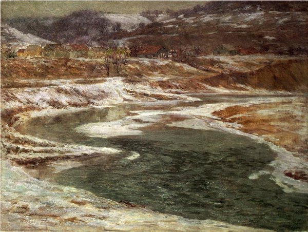 Winter - Brookville by John Ottis Adams - Hand-Painted Oil Painting Reproduction