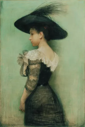 Dame mit schwarzem Kleid und Hut by John Quincy Adams Oil Painting