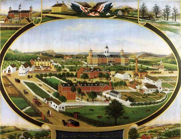 Views of the Buildings and Surroundings of the Berks County Almshouse by John Rasmussen - Hand-Painted Oil Painting Reproduction