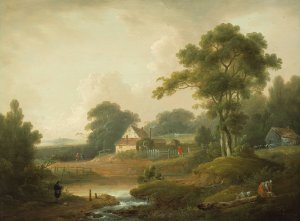 Landscape with Fisherman and Washerwoman by John Rathbone Oil Painting