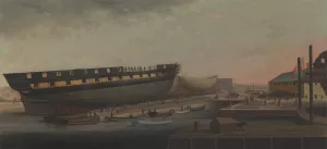 Heaving up His Majesty's Frigate 'Diana'at Blackburn's Yard, near Plymouth by John Rogers Oil Painting