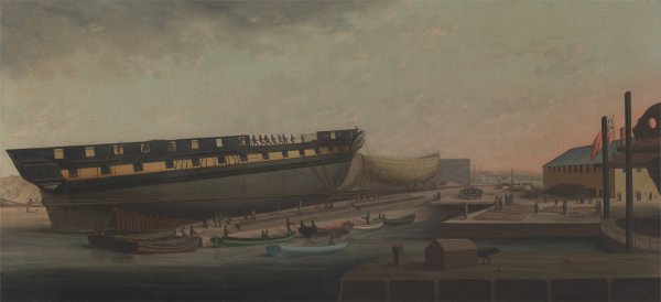 Heaving up His Majesty's Frigate 'Diana'at Blackburn's Yard, near Plymouth by John Rogers - Hand-Painted Oil Painting Reproduction