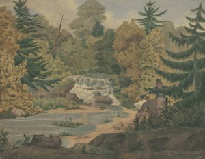 View of the Second Falls on the Sawkill River by John Rubens Smith Oil Painting