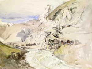 An Alpine Valley, the Matterhorn in the Distance by John Ruskin Oil Painting