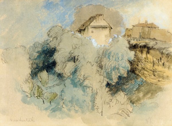 Houses at Heuchatel, Switzerland by John Ruskin - Hand-Painted Oil Painting Reproduction