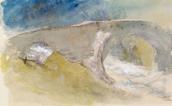 Old Bridge over a Mountain Torrent  by John Ruskin - Hand-Painted Oil Painting Reproduction