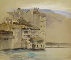 Old Houses on the Rhone Island, Geneva by John Ruskin Oil Painting