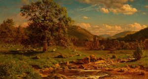 Grazing Sheep at Headwaters of a Stream by John S. Jameson Oil Painting