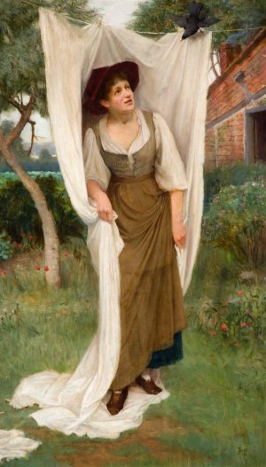 Laundress Startled By A Blackbird by John Scott Oil Painting