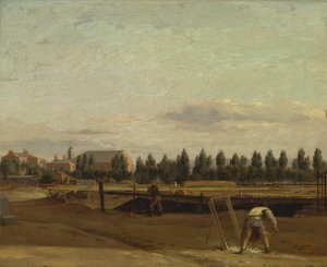 Excavating the Regent's Canal, with a View of Marylebone Chapel by John Seguier Oil Painting