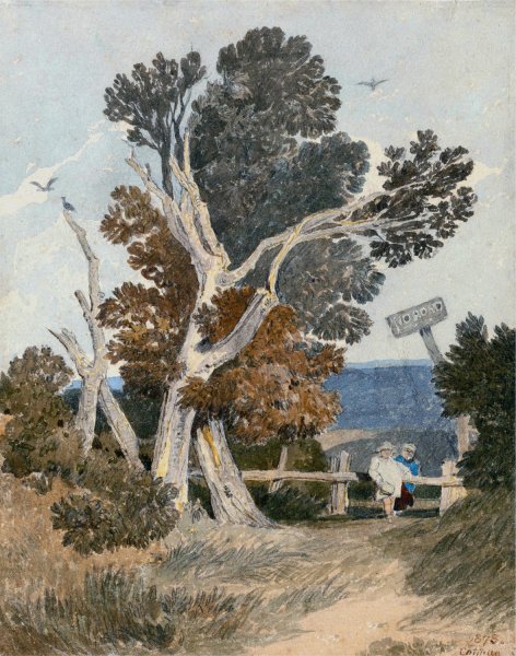 Main Product Photo of A Group of Trees by a Fence Painting by John Sell Cotman