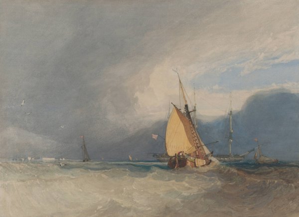 Main Product Photo of Boats off the Coast, Storm Approaching  Painting by John Sell Cotman