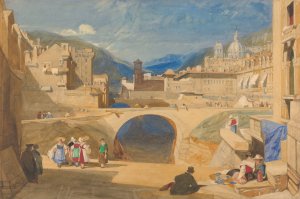 Bridge in a Continental Town by John Sell Cotman Oil Painting