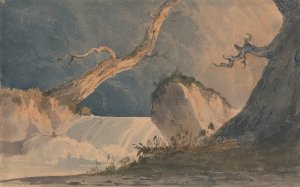 Waterfall in a Desolate Landscape by John Sell Cotman Oil Painting