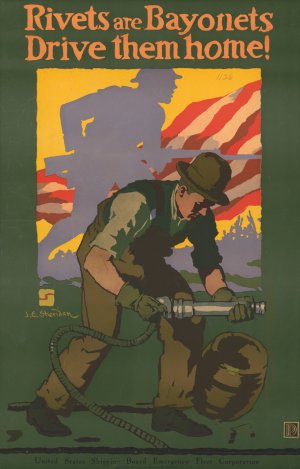 Rivets are bayonets - Drive them home! by John Sheridan Oil Painting
