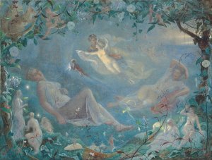 Titania asleep; a scene from 'A Midsummer Night's Dream', Act II, Scene ii by John Simmons Oil Painting