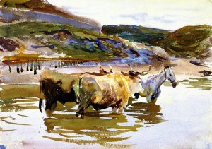 A Horse and Two Oxen at a Ford
