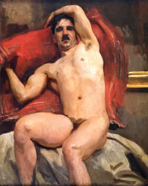 A Male Model, Seated Red Cushion Background by John Singer Sargent - Oil Painting Reproduction