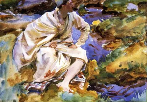 A Man Seated by a Stream, Val d'Aosta, Pertud by John Singer Sargent - Oil Painting Reproduction